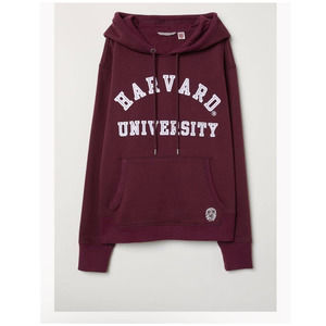H&M Printed Harvard Hoodie Burgundy
